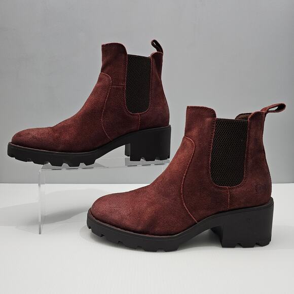 Born Graci Colors Ankle Bootie Size 8.5 Dark Brick Distressed Suede Chelsea Lug - Picture 2 of 14